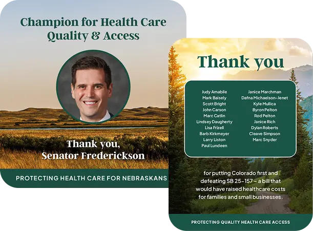 A screenshot of two social media posts thanking legislators for their support
